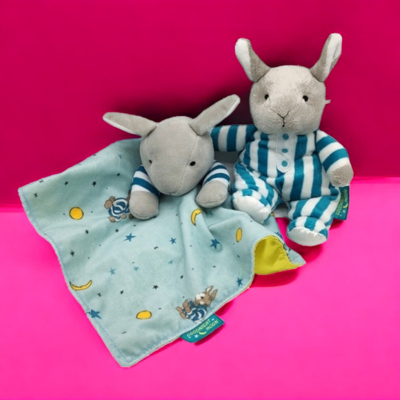 Goodnight Moon Lovey Plushie Security Blanket + 10" Bunny Rabbit Toy Striped PJs - Picture 2 of 12
